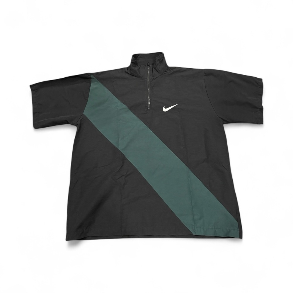 Nike Black and Dark Green Quarter-Zip Top Vintage